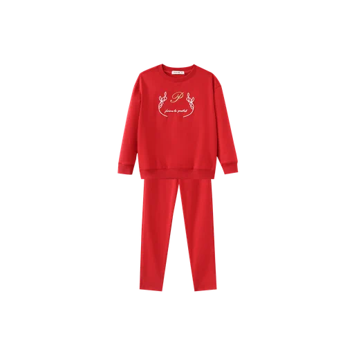 pajama set with center embroidery - red