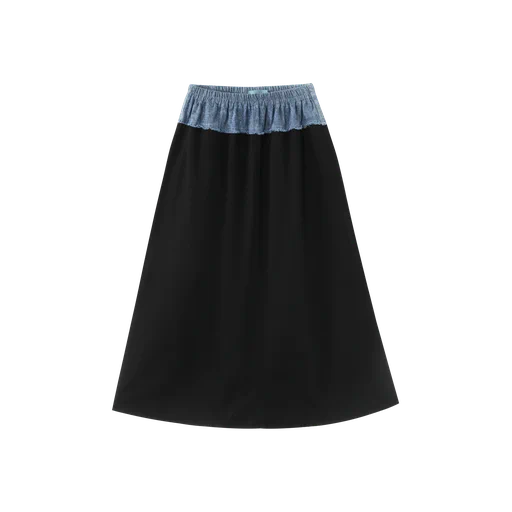 midi skirt with contrasting smocked waist - black combo