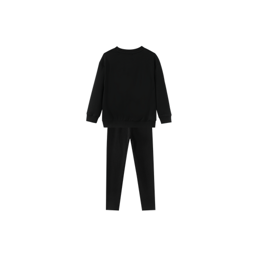 pajama set with center embroidery - black