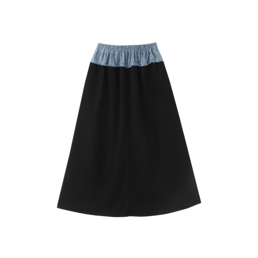 midi skirt with contrasting smocked waist - black combo