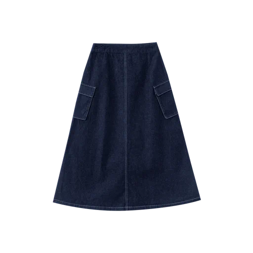 midi skirt with pockets - navy denim