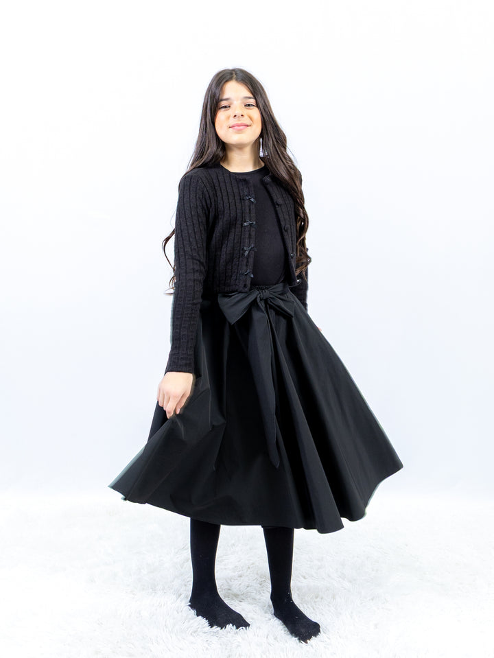 skirt taffeta bow tie - black