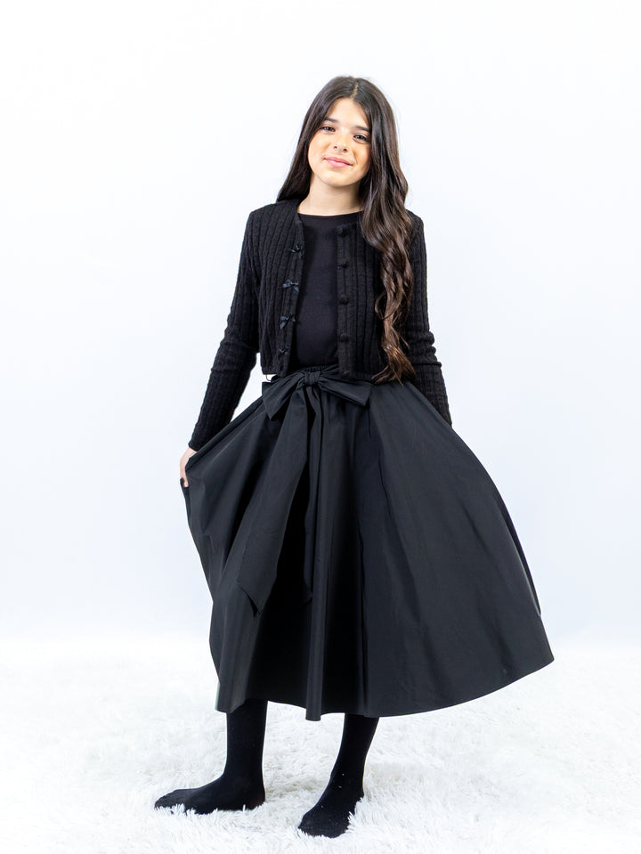 skirt taffeta bow tie - black