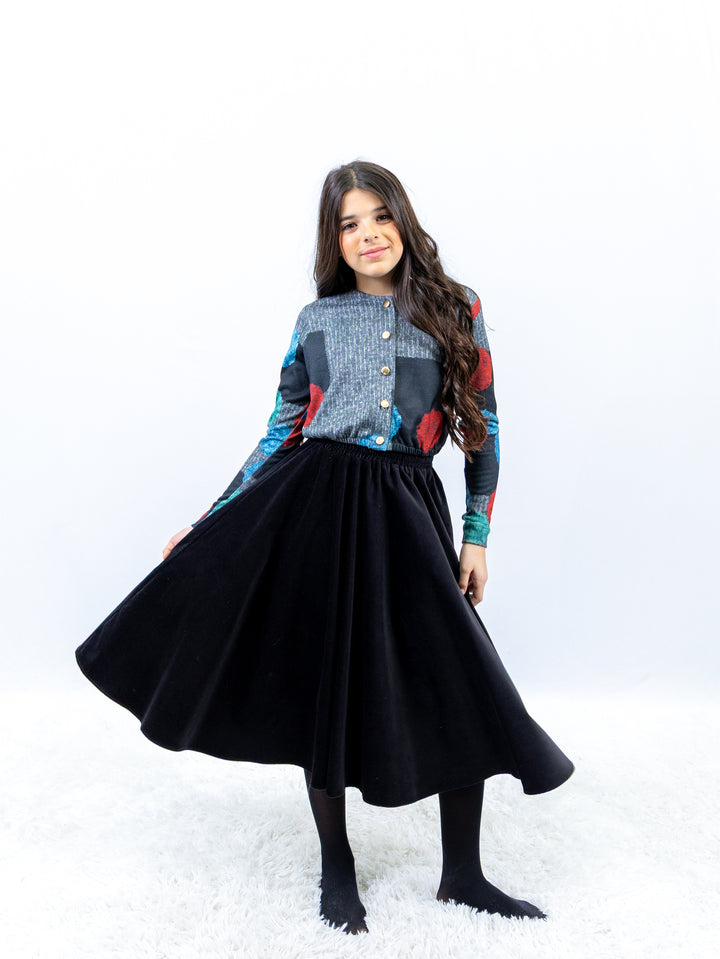 skirt midi velvet - black