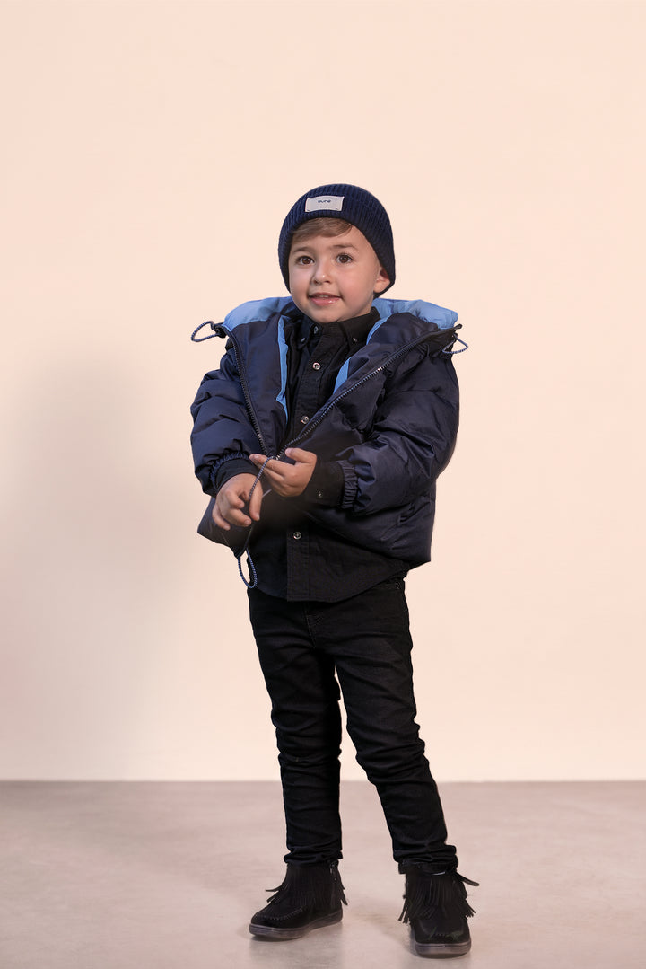 coat padded drawstring piped detail with hood - navy