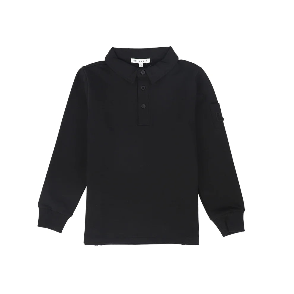 polo l/s corduroy collar sweat - black