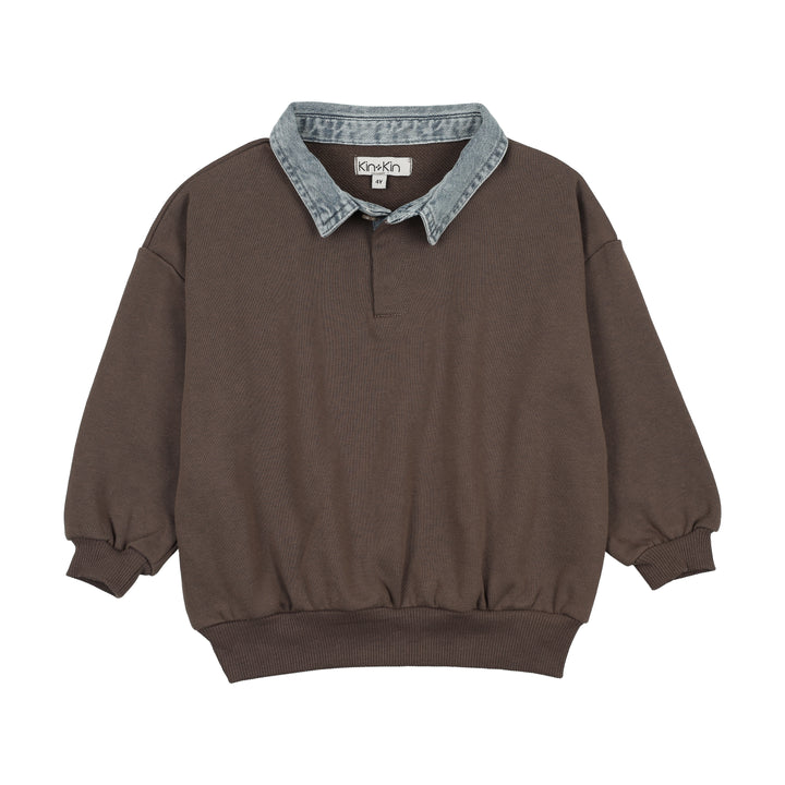 polo l/s denim collar oversized sweatshirt - umber