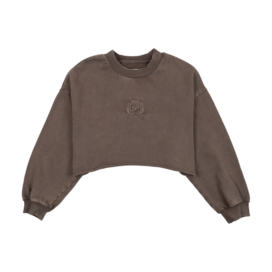top l/s oversized crest sweatshirt - washed umber