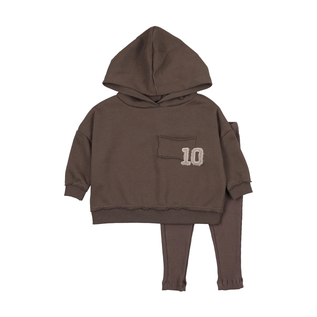 set outfit frayed edge hooded sweatshirt and leggings - umber