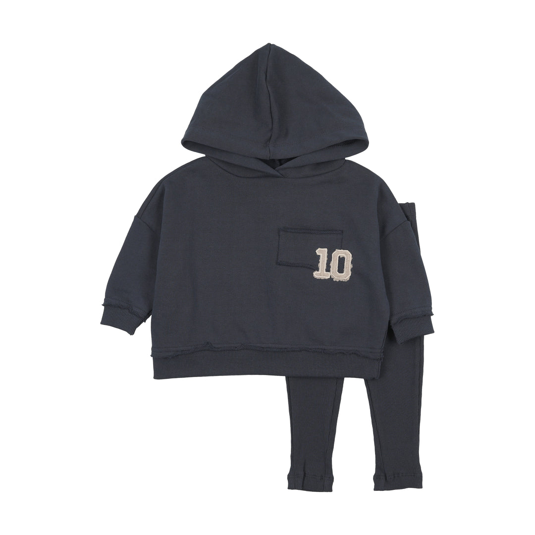 set outfit frayed edge hooded sweatshirt and leggings - navy