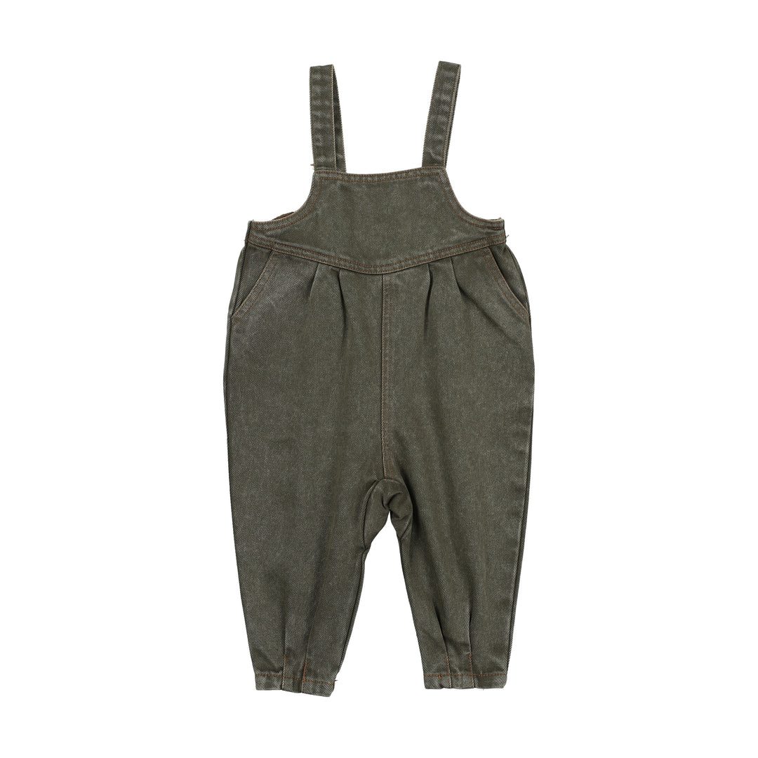one piece denim long overalls - washed green