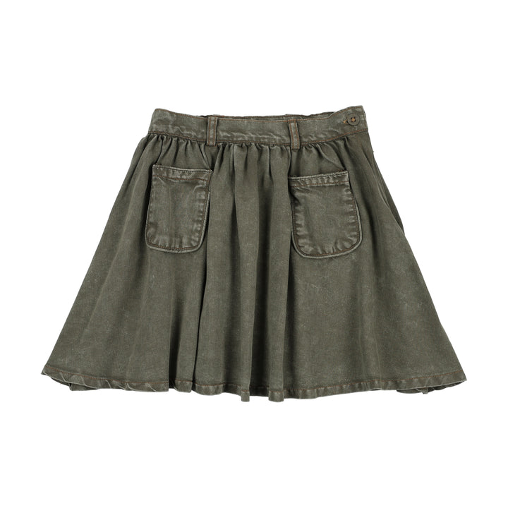 skirt denim circle with piped pockets - washed green
