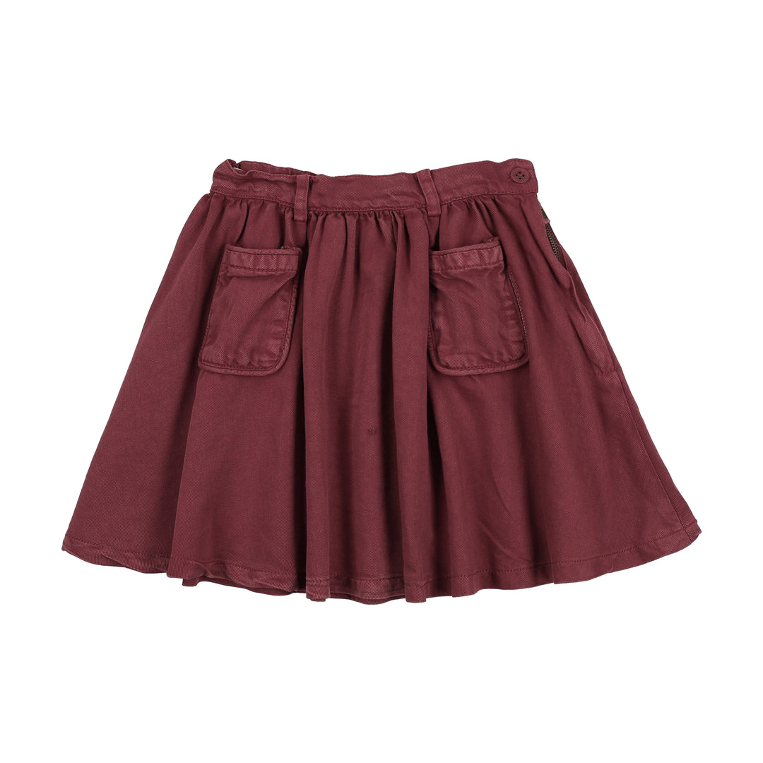 skirt denim circle with piped pockets - washed burgundy