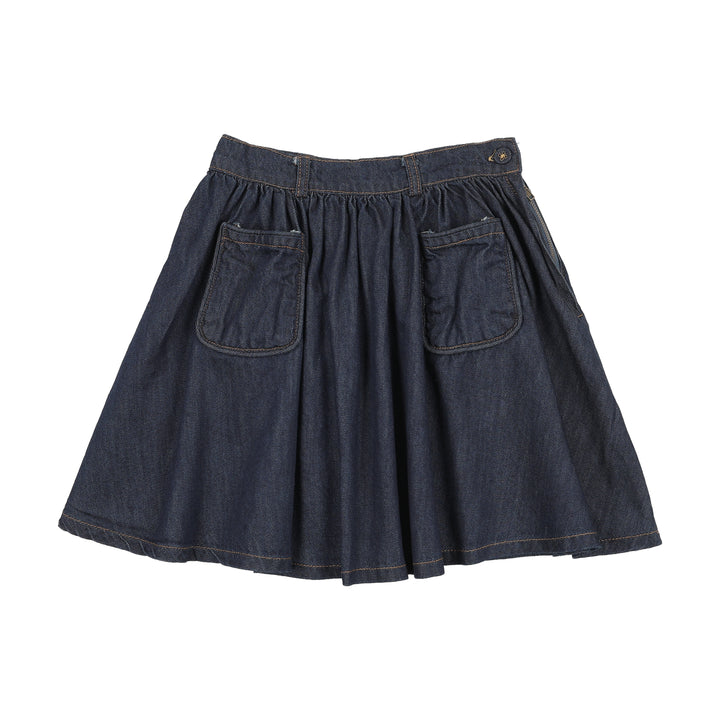 skirt denim circle with piped pockets - washed blue