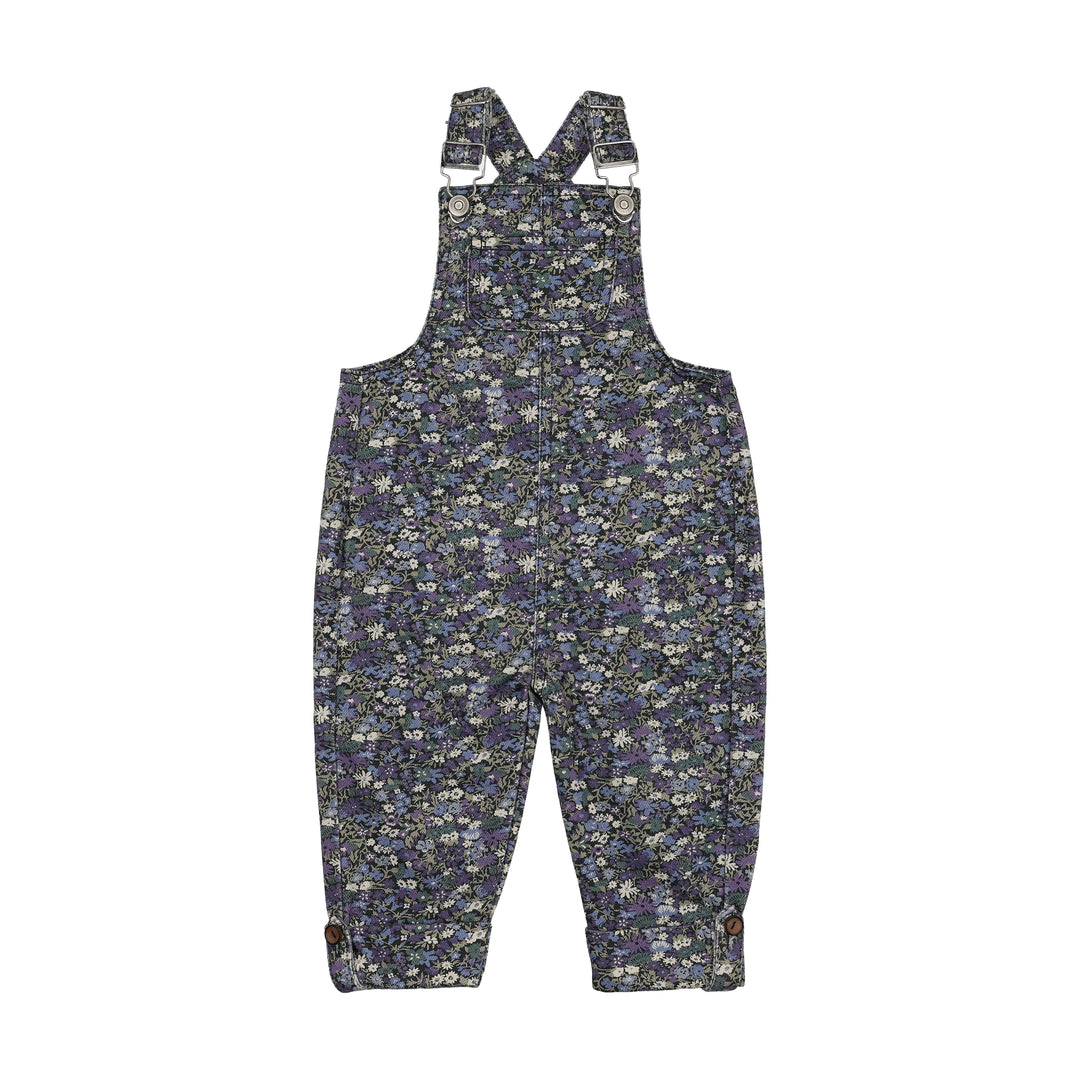 one piece canvas front pocket long overalls - navy liberty print