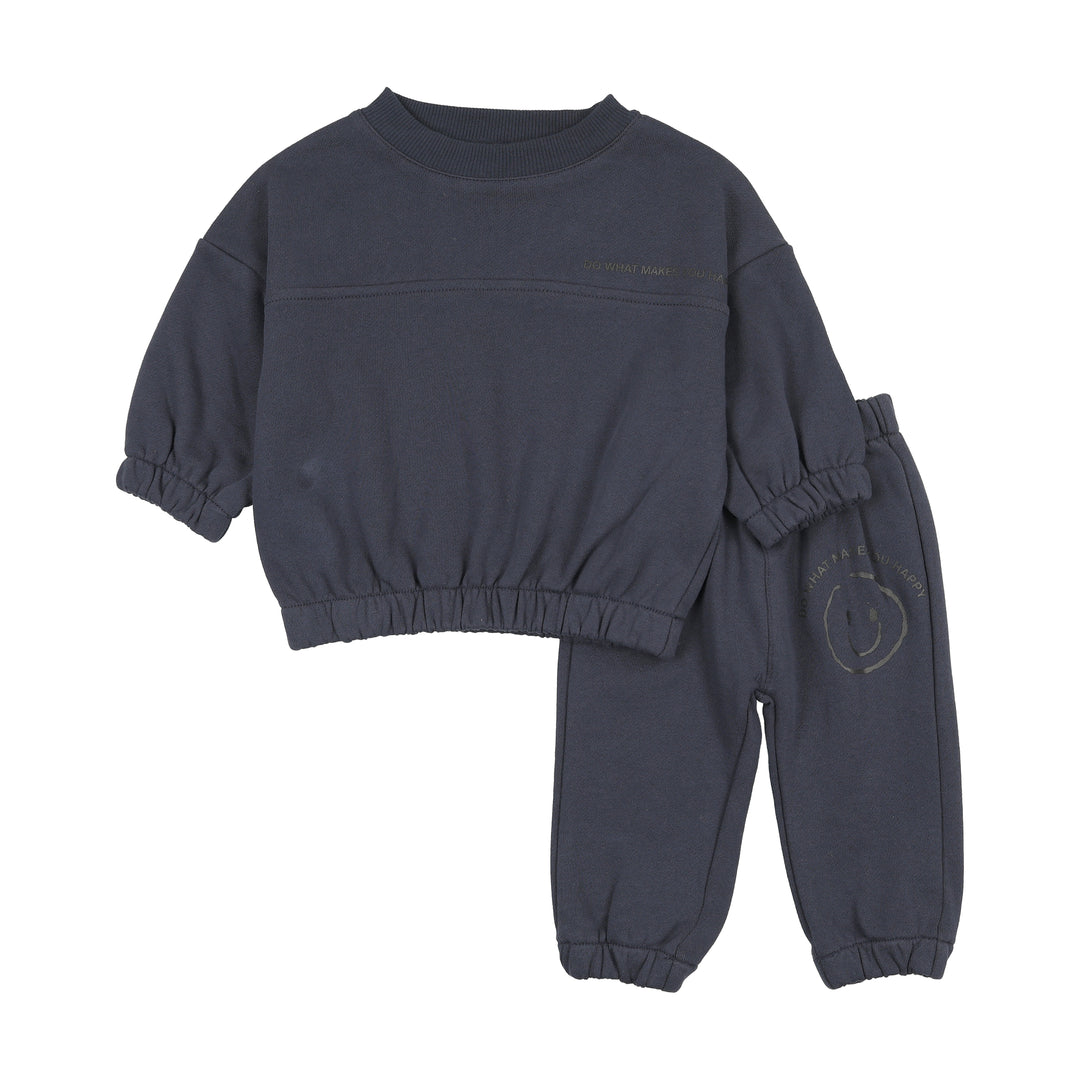 set outfit do what makes you happy sweatshirt and sweatpants - navy