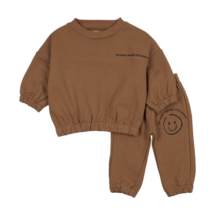 set outfit do what makes you happy sweatshirt and sweatpants - ochre