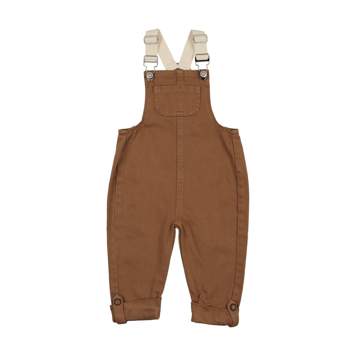 one piece canvas front pocket long overalls - ochre