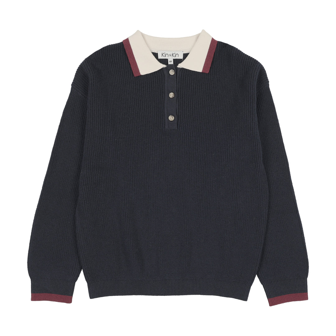 top l/s washed collared sweatshirt - washed blue