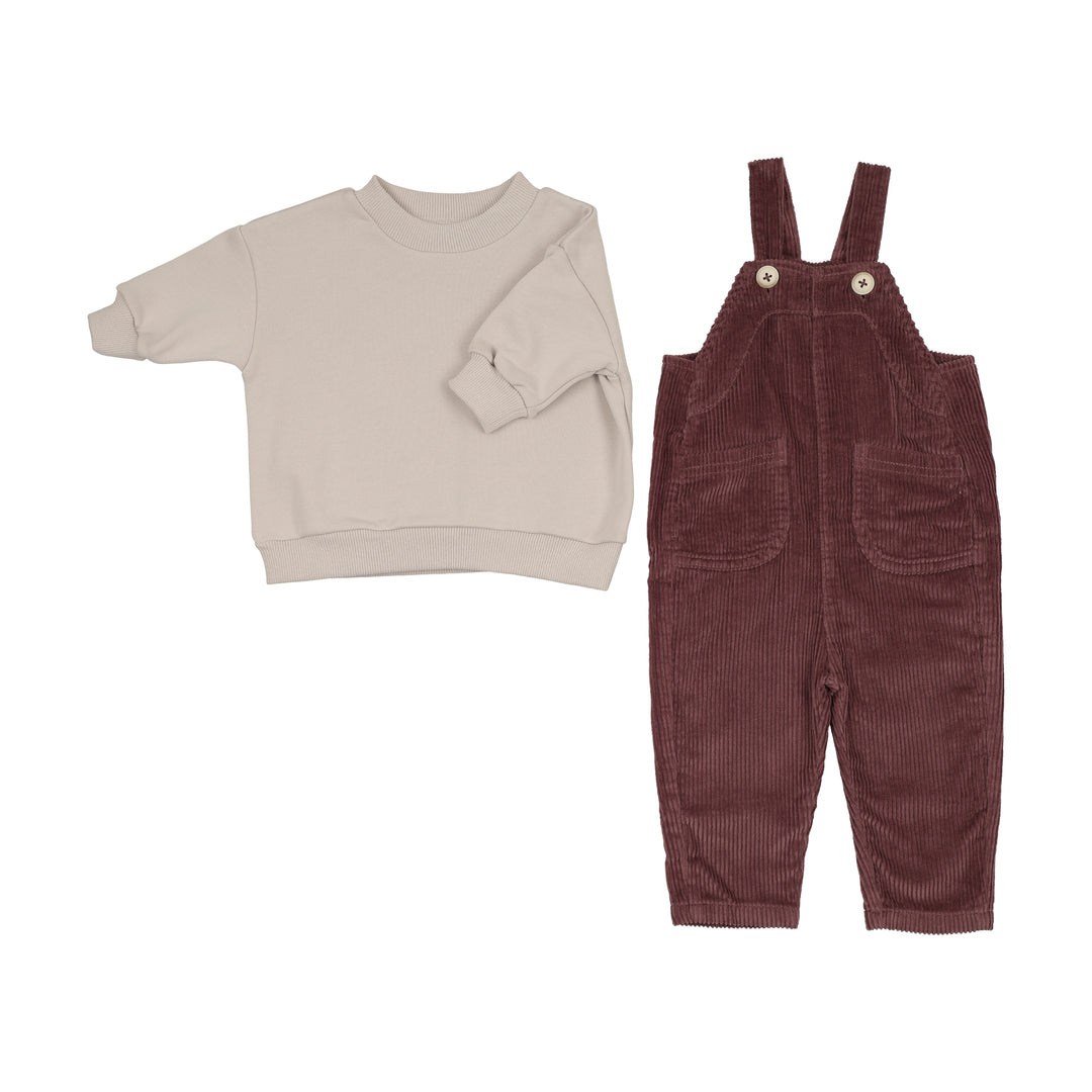 set outfit solid sweatshirt and corduroy overalls - mauve