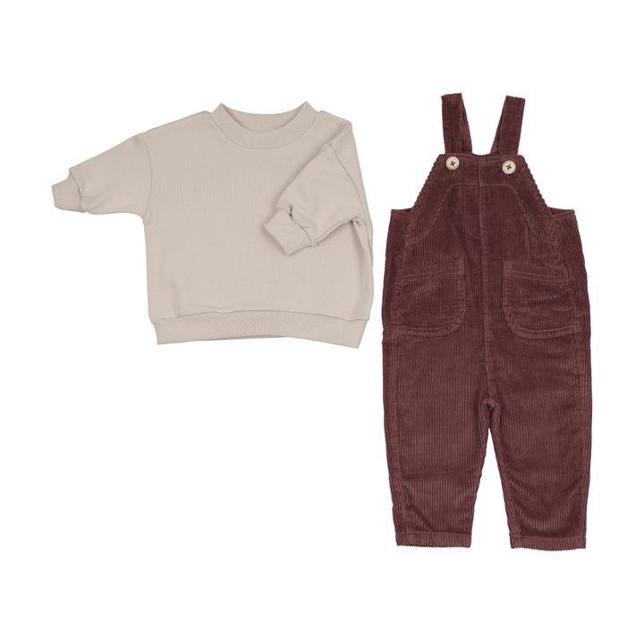 set outfit solid sweatshirt and corduroy overalls - mauve