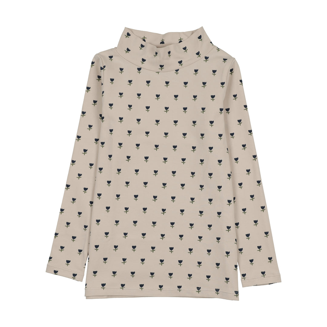 tee l/s tulip printed mockneck - blue tulip print