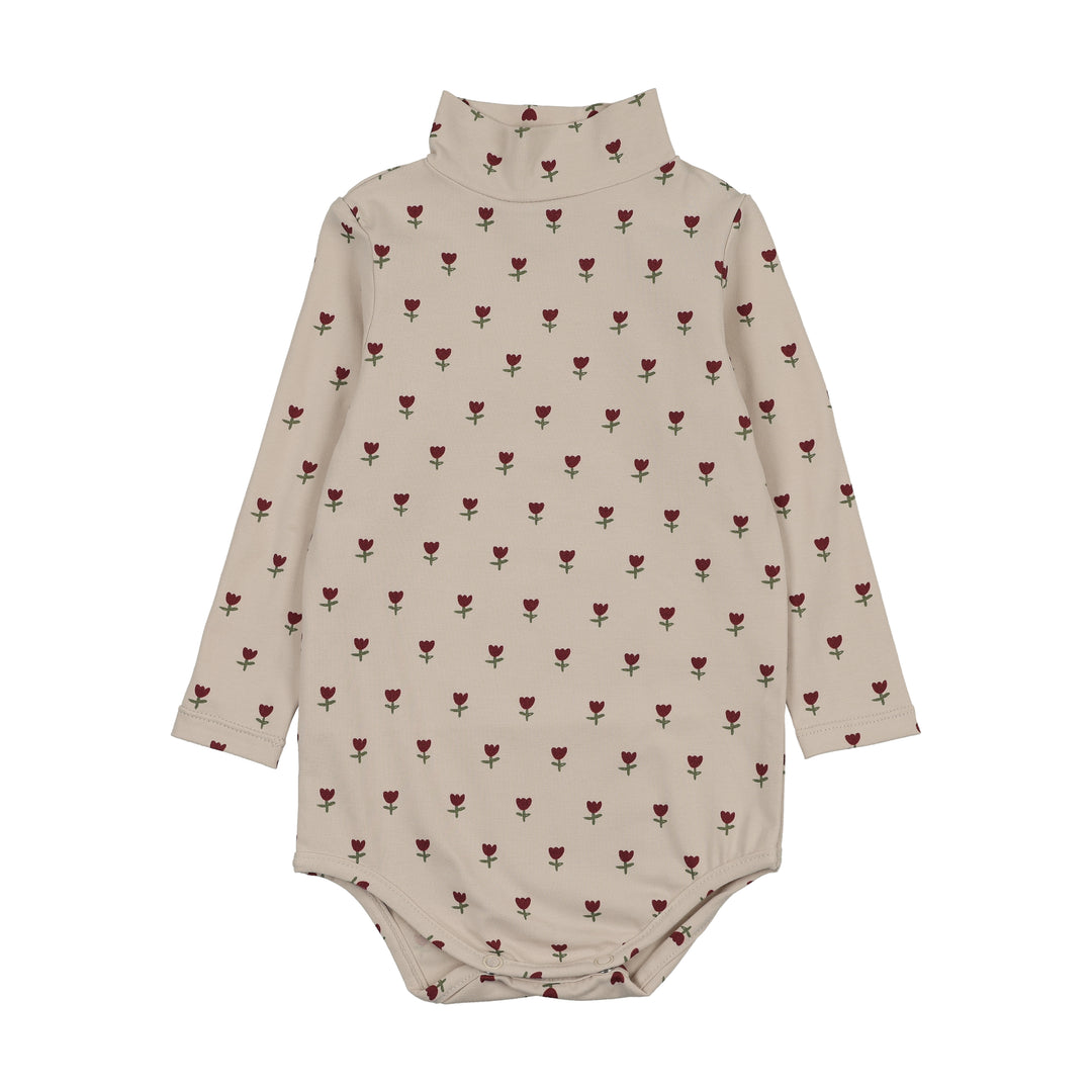 onesie tulip print mockneck - burgundy tulip print