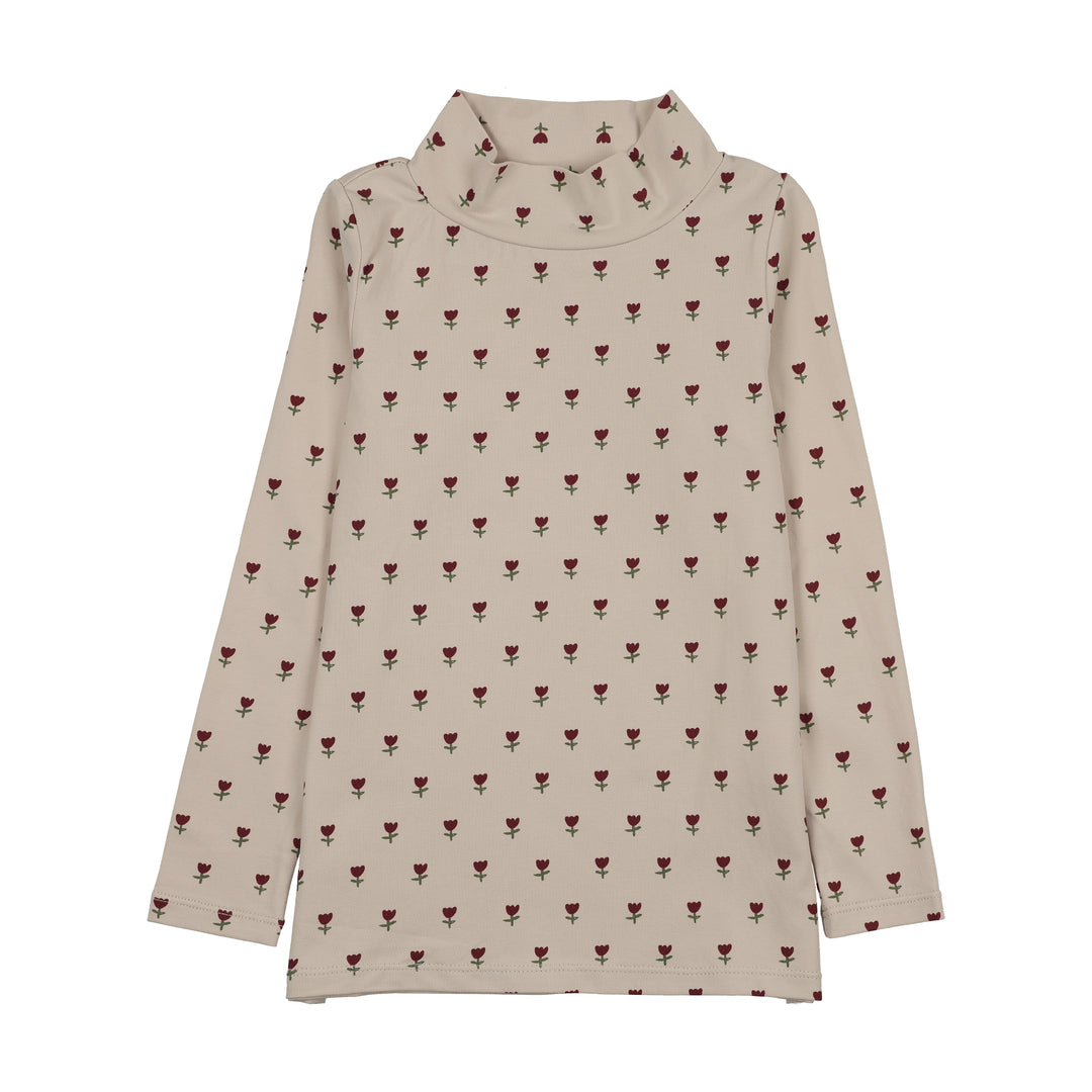 tee l/s tulip printed mockneck - burgundy tulip print