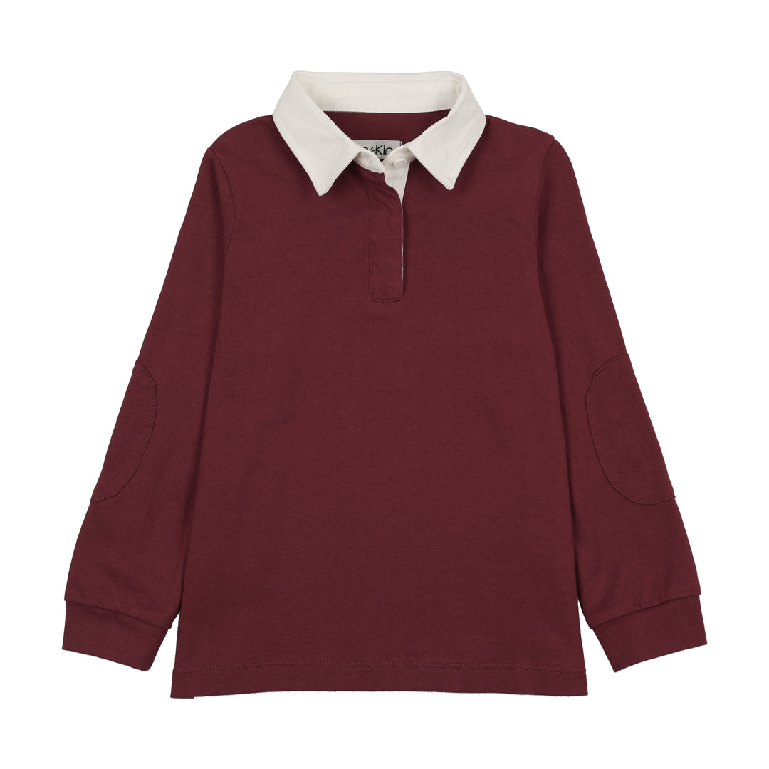 polo l/s contrast collar elbow patch rugby - burgundy