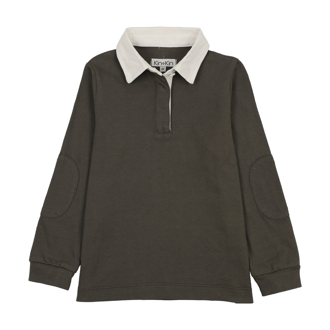 polo l/s contrast collar elbow patch rugby - green