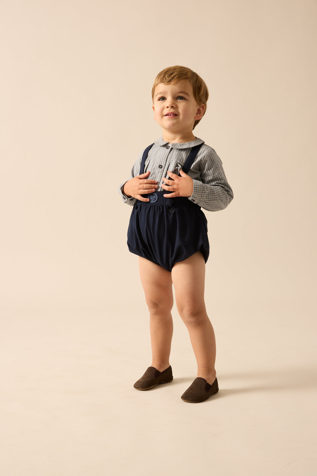 one piece plaid edition bubble romper - navy