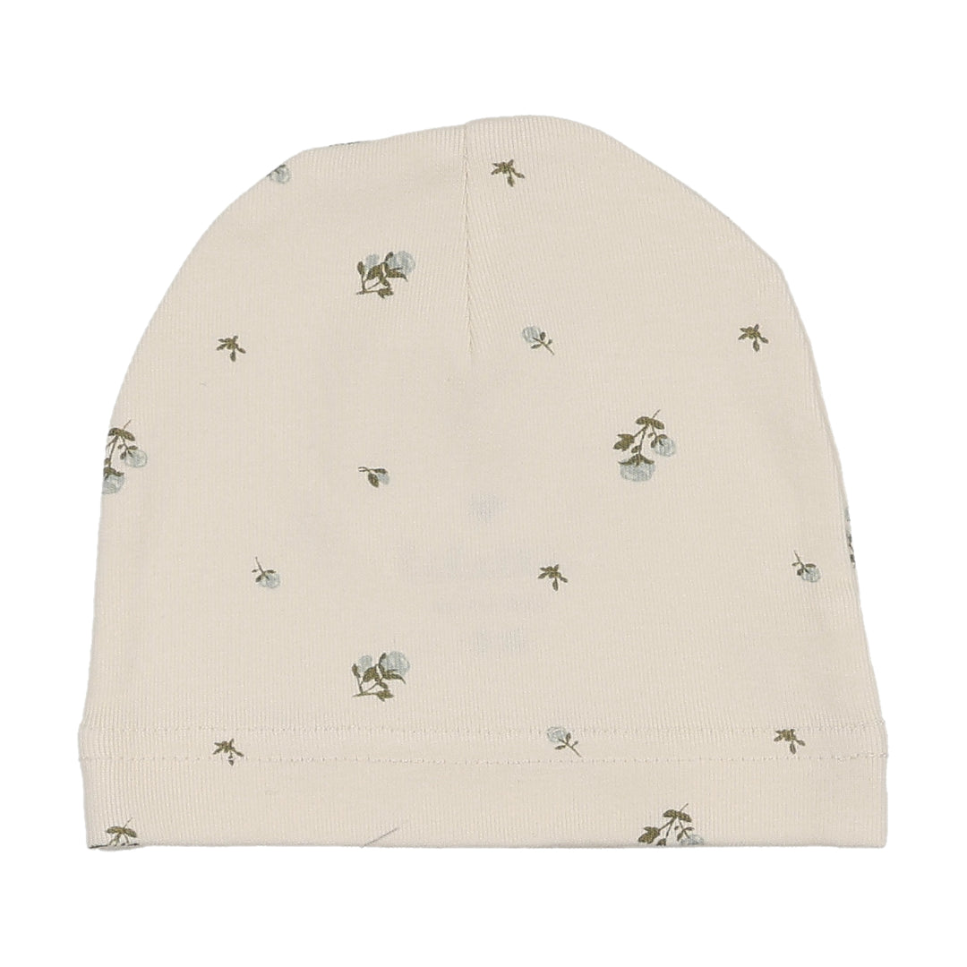 bonnet rosebud print - cream/blue