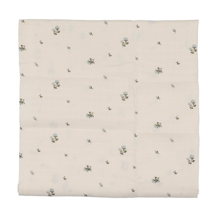 crib sheet rosebud print bassinet - cream/blue