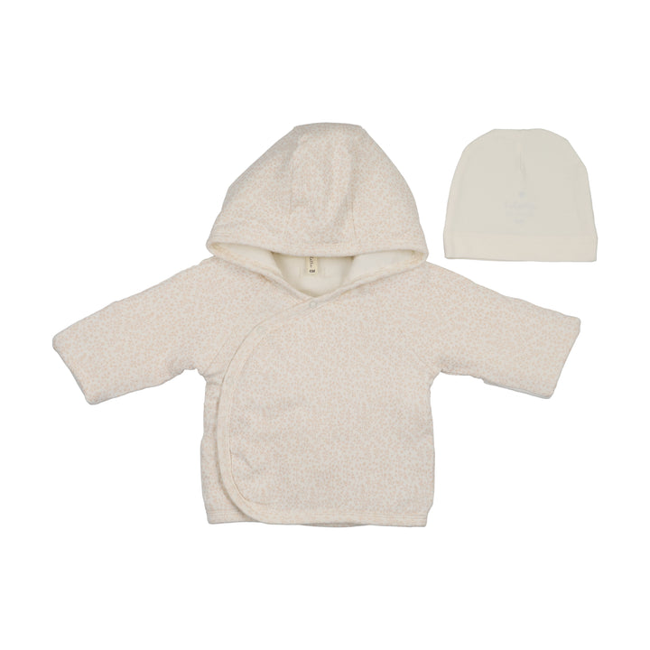 jacket leaf trail quilted wrap with beanie - cream/pink