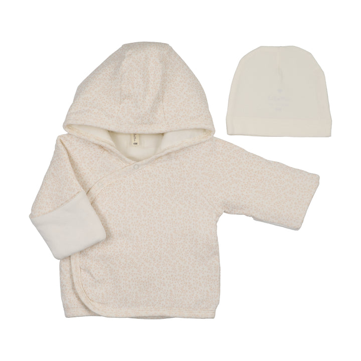 jacket leaf trail quilted wrap with beanie - cream/pink