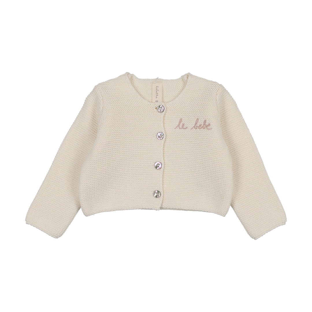 top l/s le bebe knit cardigan - cream/pink