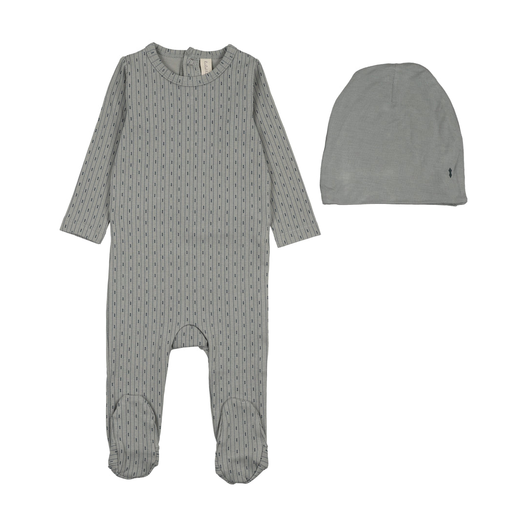 footie gem striped with bonnet - light blue