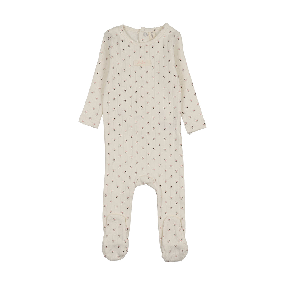 footie floret print pointelle - cream/pink