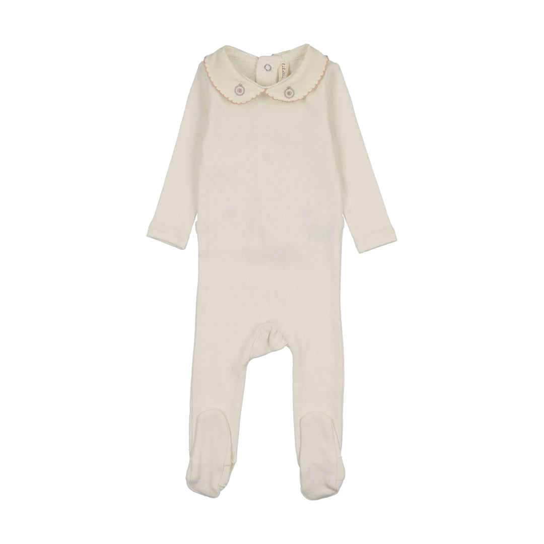 footie sweetheart collared - cream/pink