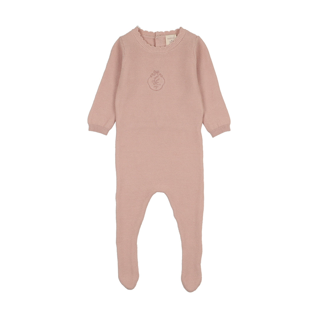 footie knit crest with bonnet - bud pink