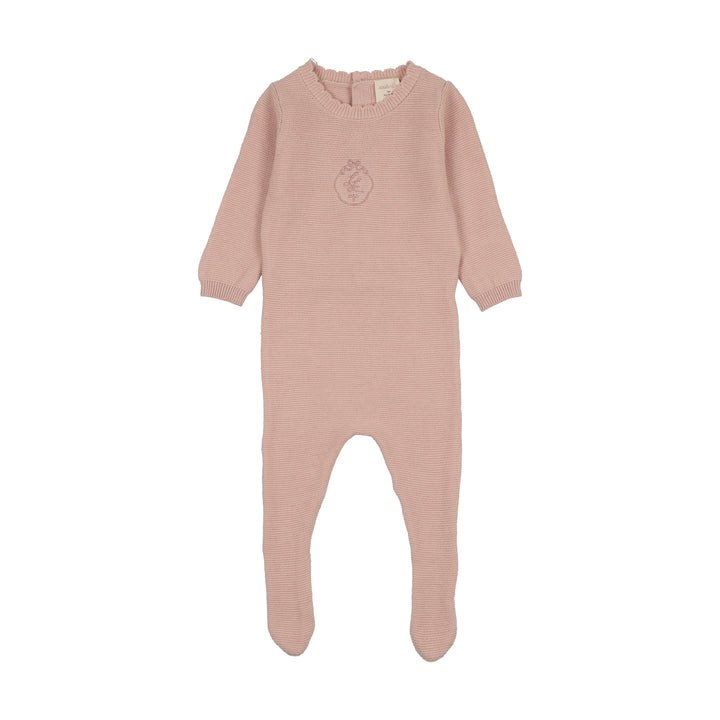 footie knit crest with bonnet - bud pink