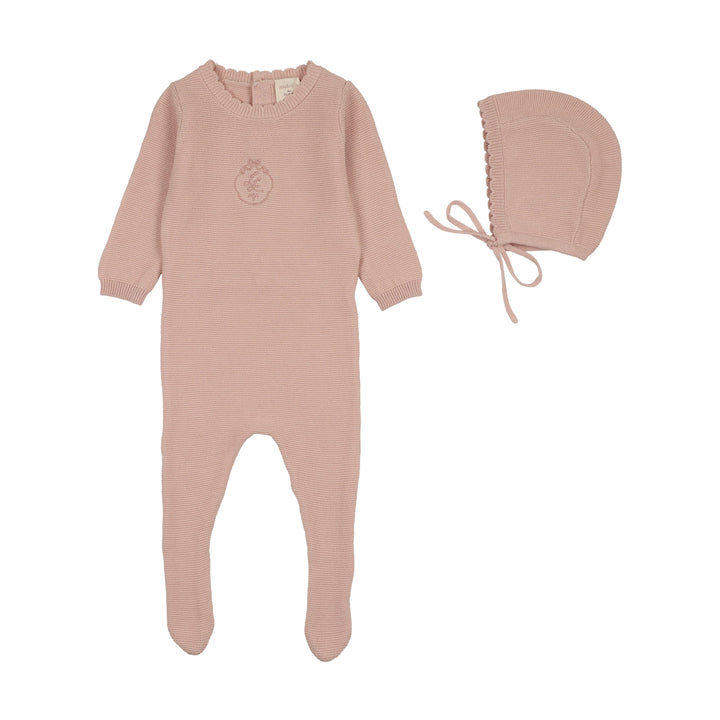 footie knit crest with bonnet - bud pink