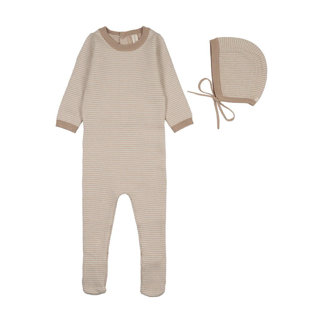 footie knit two tone with hat - oat