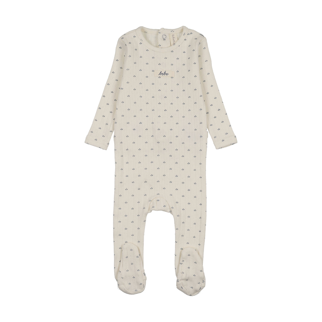 footie floret print pointelle - cream/blue