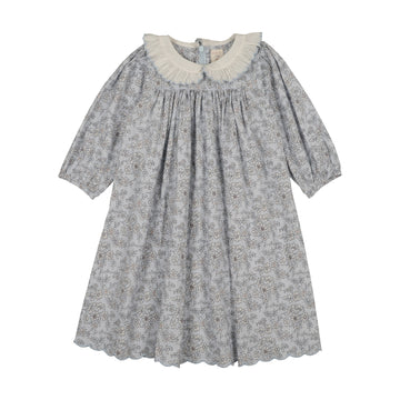 dress 3/4 sleeve mountain meadow with collar - clear blue floret