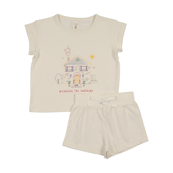 set outfit house marled tee and bloomers - cream