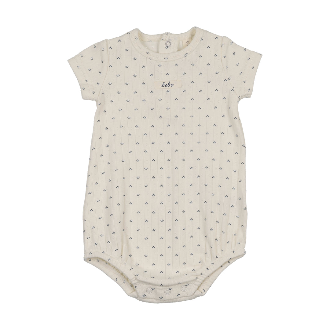 onesie floret print pointelle - cream/blue