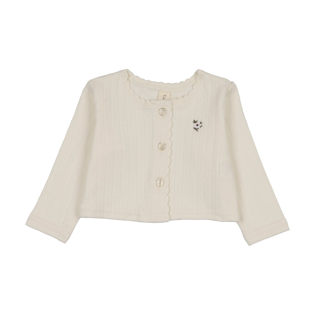 top l/s floret knit cardigan - cream/pink