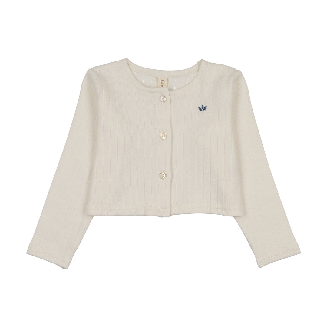 top l/s floret knit cardigan - cream/blue
