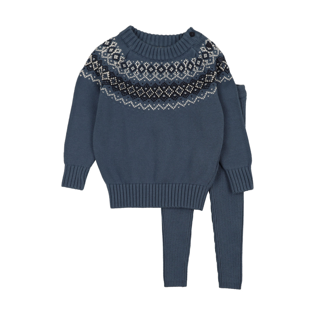 set outfit heirloom knit sweater and pants - dried blue